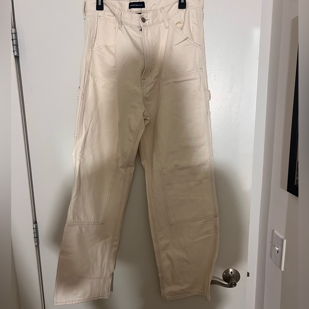 New Aeropostale Jeans 34x32 Carpenter Y2K Cream Denim Double Knee Baggy Jeans